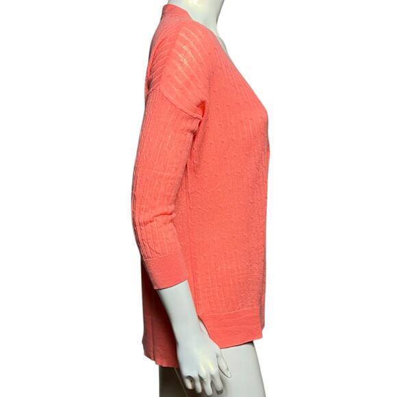 JCP Women's Coral Pink Ribbed Button Front Cardigan Sweater Cotton Blend Size M - Picture 4 of 9